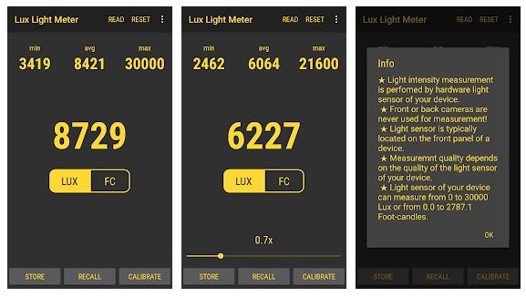 Lux Light Meter Free app electricidad android