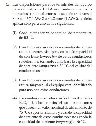Como proteger contra sobrecorriente alimentadores y ramales eléctricos según NEC/NFPA/NTC2050. <strong><font color="E87D23">!!! PREMIUM !!!</font></strong> 7 Sección 110.14 (C) (1) (a)