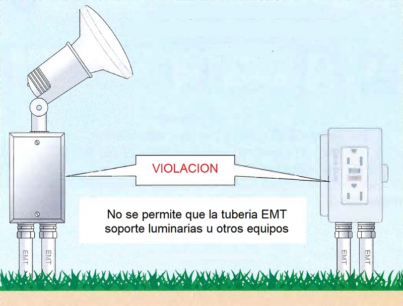 No se permite tuberia EMT soportando luminarias y otros equipos