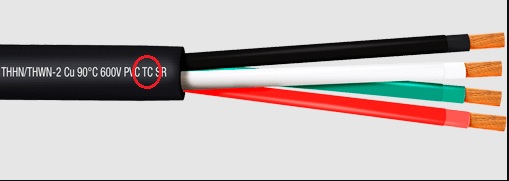 cable marcado como TC para uso en bandeja portacables