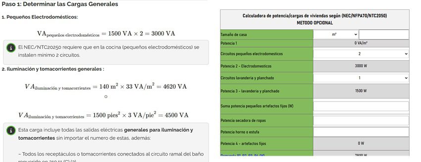 Calculadora y Calculo de Cargas Eléctricas en Viviendas con el Método Opcional del NEC/NTC2050: Guía y Ejemplos Prácticos ¡¡¡ PREMIUM !!!