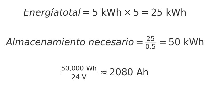 Formulas calculo de baterias almacenamiento