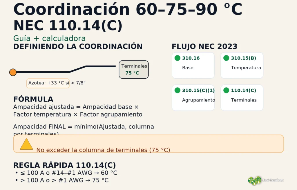 Clasificación de temperatura de cables y terminales a 60°C, 75°C y 90°C