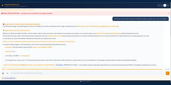 EA Diagnóstico: aviso de riesgo crítico y diagnóstico técnico de por qué se dispara el breaker al abrir la ducha