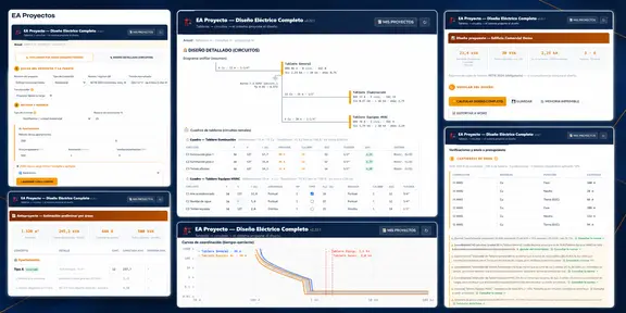 EA Proyectos: anteproyecto por áreas, cuadros de tableros, curvas de coordinación y cantidades de obra del mismo diseño